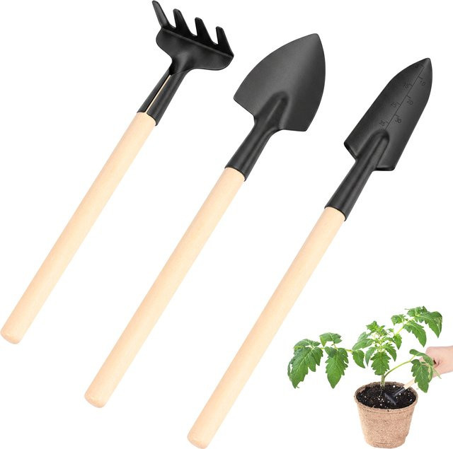 Toorise 3-teiliges Sukkulenten-Werkzeugset für Mini-Gartenarbeit und Bonsai in Braun - Bild 1