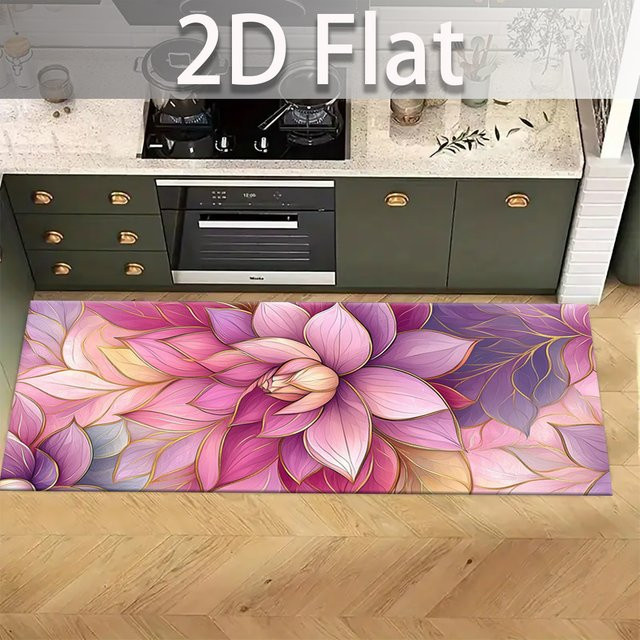 VIKAMA Lotusteppich in Pink mit floralem Design für Wohnzimmer, Schlafzimmer, Küche oder Garten - Bild 1