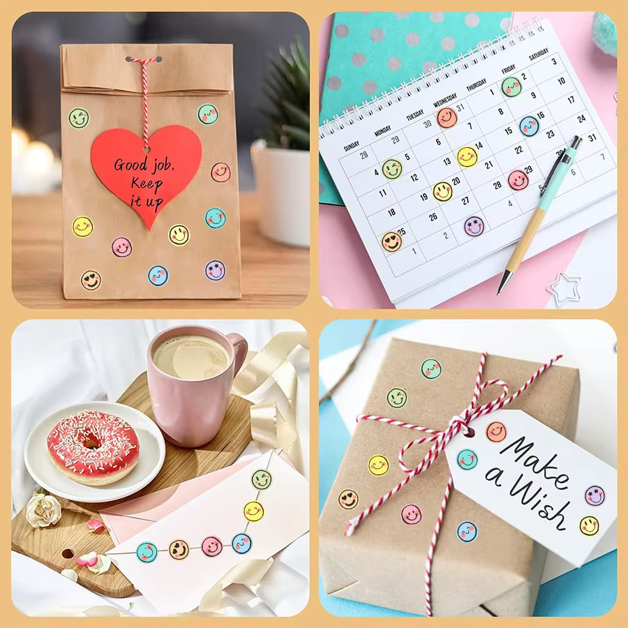 500 Stück bunte runde Gesichtsaufkleber in Pastellfarben, selbstklebende matte Papier-Etiketten für Scrapbooking und Tagebücher - Bild 3