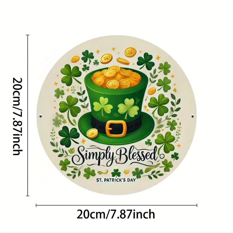 Simply Blessed Garden Art Wanddekoration aus Metall für St. Patrick's Day, rundes Eisen-Schild mit Koboldhut und Kleeblatt, Grün, Durchmesser: 20,32 cm - Bild 6