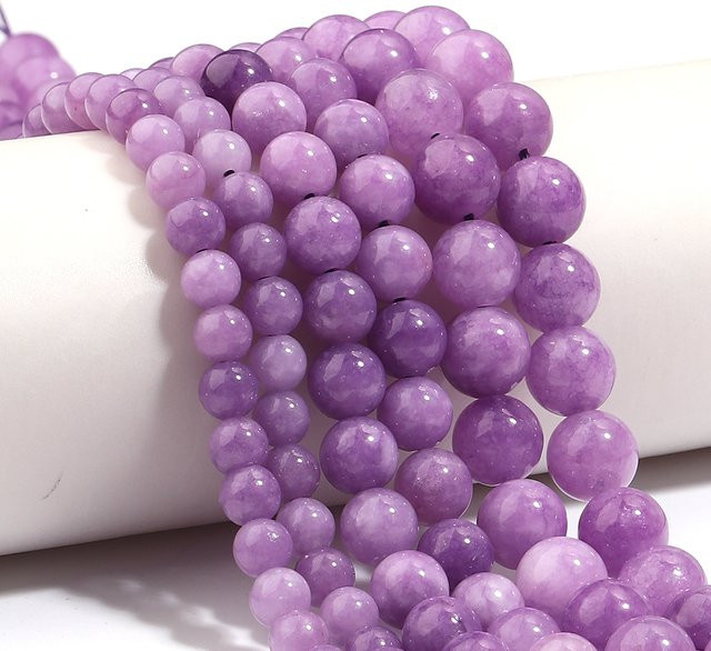louleur Naturstein-Chalcedon-Perlen, hellviolett, rund, 6 8 10 mm, Unisex - Bild 1