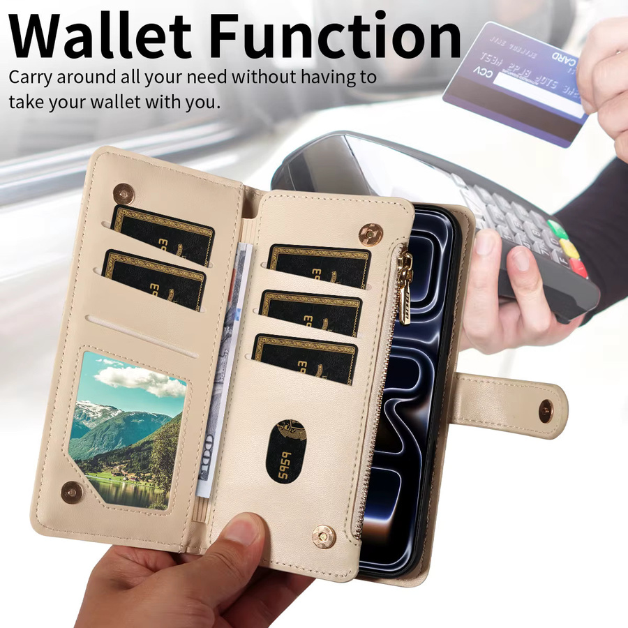 Beige Kunstleder Handyhülle als Wallet Cover für Samsung Galaxy S25 S24 S23 S22 S21 S20 S10 S9 S8 Ultra Plus FE Serie mit Anti-Drop Schutz - Bild 4