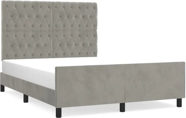 vidaXL Bettgestell mit Kopfteil aus Samt in Hellgrau, B/T/H: 140 x 190 x 128 cm - Bild 1