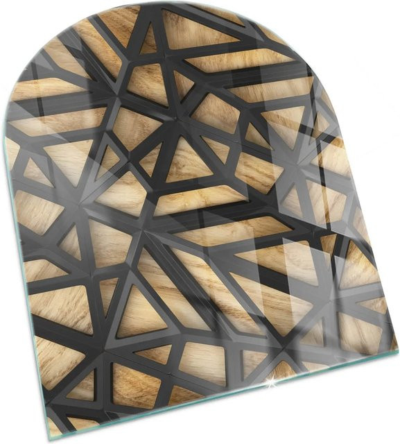 Tulup Glasplatte für Kamin Geometrie mit Holz Vorlegeplatte in Braun, B/T/H: 80 x 70 cm - Bild 1