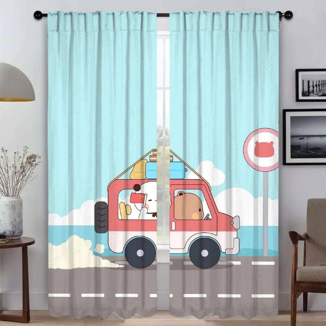 Verdunkelungsvorhänge Bubu und Dudu mit Tier-Motiven für Halloween-Dekoration, Blau, 2er-Set, Breite: 50 cm, Höhe: 70 cm - Bild 1