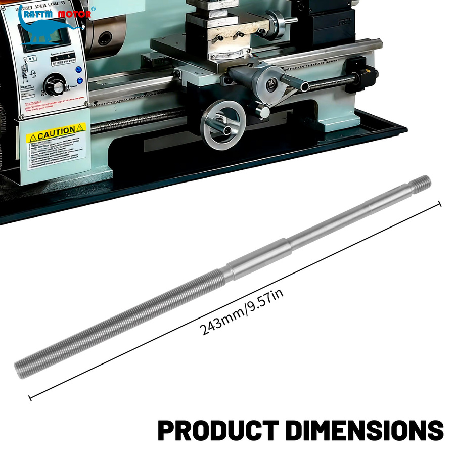 RATTMMOTOR Leitspindel Kreuzschlitz-Vorschubschraube in Silber für WM210V CD210V Drehmaschinen, Länge: 243 mm - Bild 2