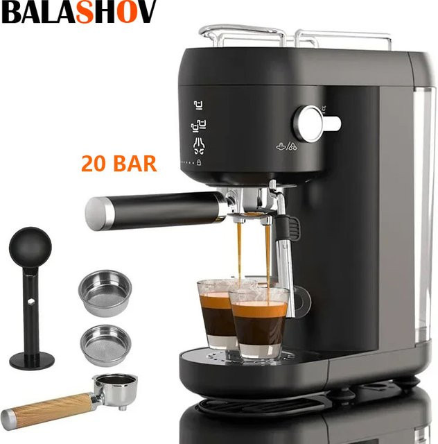 BALASHOV Halbautomatische Espressomaschine mit 20 Bar Druck, Edelstahl und Dampfdüse, Silber-Schwarz - Bild 1