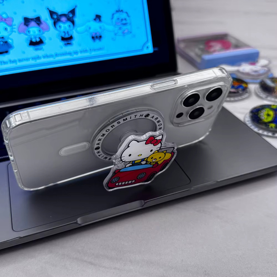 Sanrio MagSafe Schutzhülle mit Cartoon-Glitzer-Design und Kitty-Girl-Magnethalter für iPhone 12 13 14 15 16 17 Pro Max, transparent - Bild 2