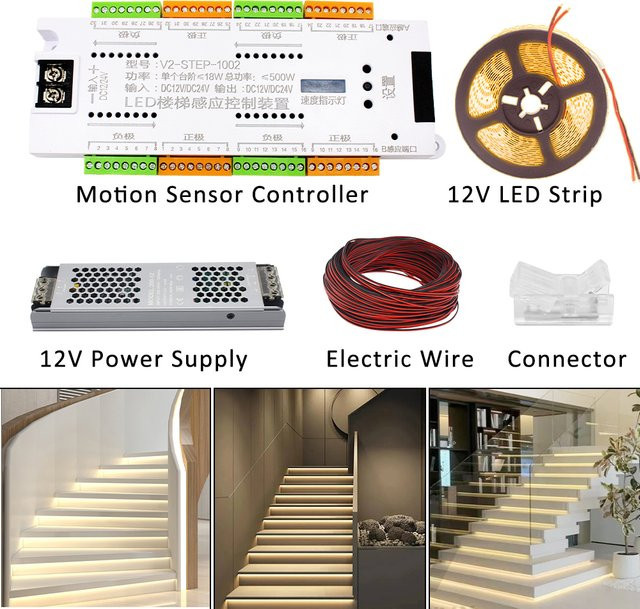 WeeTisa LED-Bewegungsmelder Treppenlicht-Streifen-Controller mit PIR-Nachtlicht und Einzelfarbsteuerung in Weiß - Bild 1