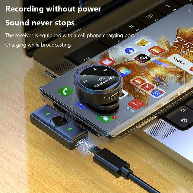 Basix Kabelloses Lavalier-Mikrofon mit Geräuschunterdrückung und Ladebox in Schwarz für iPhone und Android via Bluetooth und USB-C - Bild 1