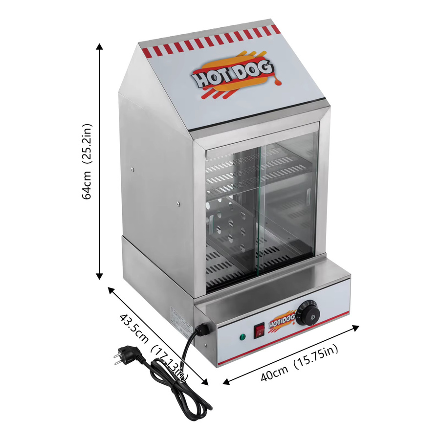 Bymaocar Elektrischer Hot-Dog-Wärmer aus Edelstahl, 1200W Gewerblicher Speisenwärmer mit 40L Fassungsvermögen und Thermostat, Silber - Bild 2