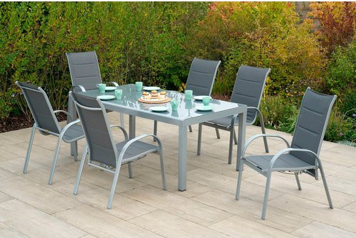 Merxx Gartenmöbelset Amalfi 7-teilig aus Aluminium und Textil in Grau mit Tisch B: 190 cm, T: 100 cm, H: 76 cm - Bild 1