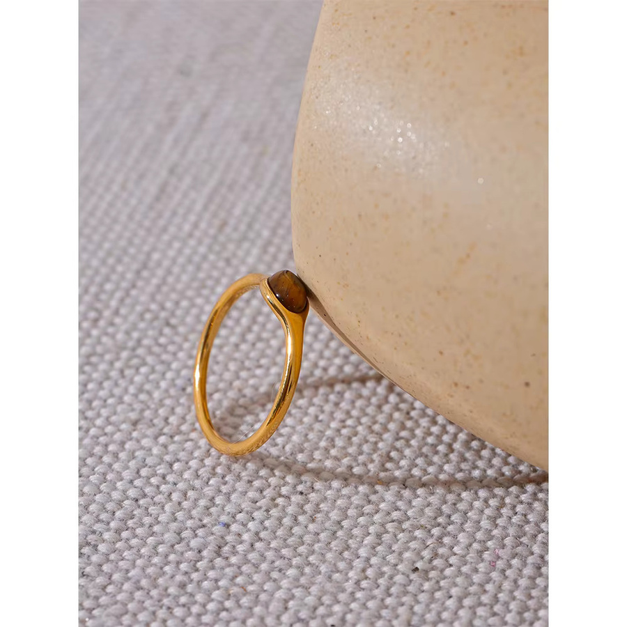 Yhpup Ring Edelstahl, Gold, Naturstein, Bernstein, Damen - Bild 2