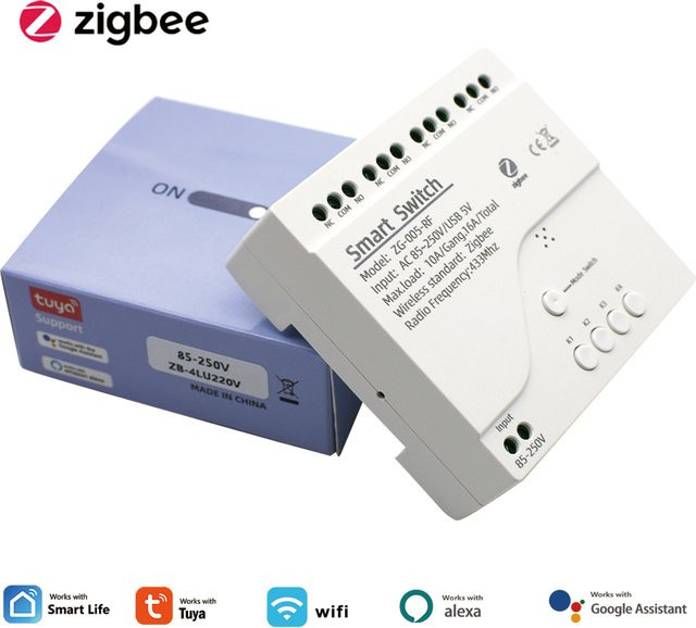 Tuya Zigbee 4-Kanal Relais Modul mit USB-C, White, Smart Home Lichtschalter kompatibel mit Alexa und Google Home - Bild 1