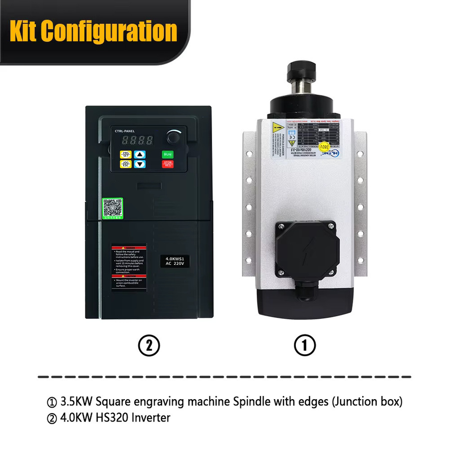 HLTNC Spindelmotor 3,5 kW mit Frequenzumrichter, 24000 U/min, luftgekühlt, einphasig 220 V, zum Fräsen - Bild 2