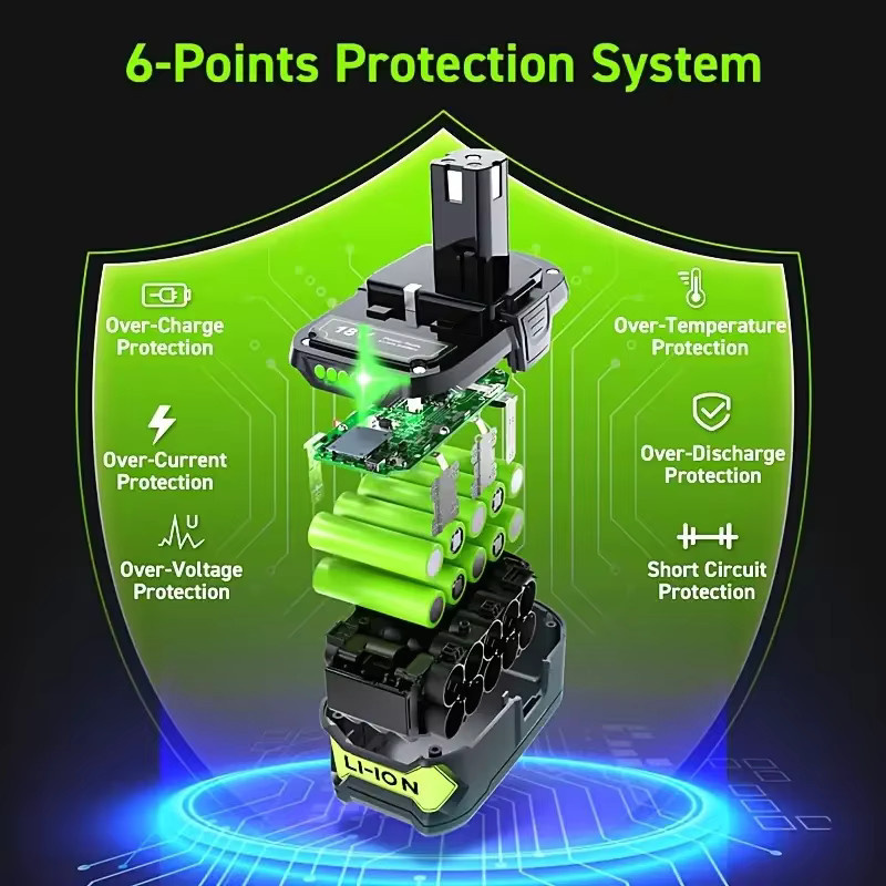 Ryobi 8Ah Ersatzakku für 18V One Plus Elektrowerkzeuge, kompatibel mit P107, P108 und P109, Schwarz - Bild 2