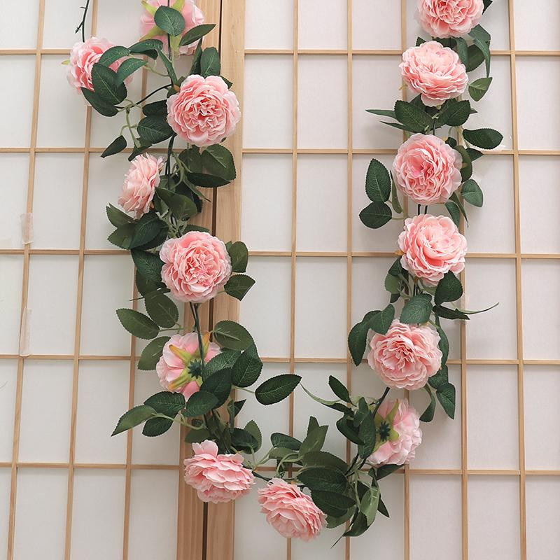 Künstliche Seidenpfingstrosen Ranke in Pink und Grün als dekorative Girlande für Hochzeit, Party und Heimdekoration - Bild 2