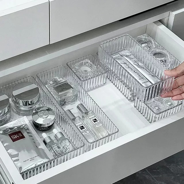 Transparentes Schreibtisch-Schubladen-Organizer-Set aus Kunststoff für Make-up und Badezimmer-Aufbewahrung - Bild 1