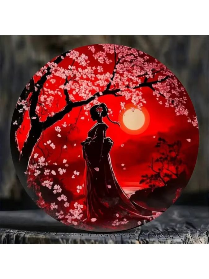 HELLOYOUNG Japanische klassische Kirschblüten-Mondlicht-Dekoration in Mehrfarbig, runde florale Wandkunst für Wohnzimmer, Schlafzimmer oder Küche - Bild 3