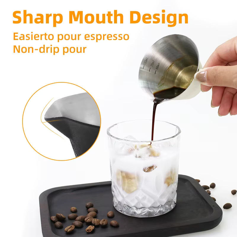 ALIKISSCAFE Espresso Messbecher aus Edelstahl in Silber mit 100 ml Fassungsvermögen für Barista Zubehör und die Küche - Bild 2