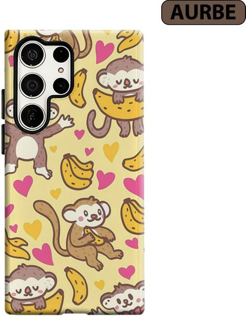 Aurbe Handyhülle für Samsung Galaxy S26 S25 S24 S23 Ultra Plus mit niedlichem Affen- und Bananen-Motiv, mehrfarbig, doppelschichtiger Schutz - Bild 1