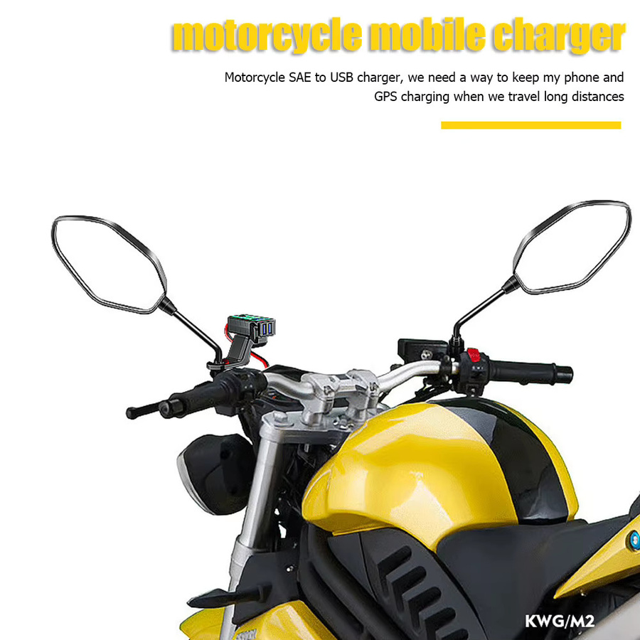 MOJOYCE Dual-USB-Motorradladegerät mit 12V SAE zu USB-A Adapter, wasserdicht, Schwarz - Bild 1