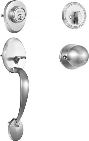 VEVOR Haustürgriff- und Riegel-Set aus Zinklegierung in Satin Nickel Matt mit Innenknauf und verstellbarem Lochabstand für Rechts- und Linkshänder - Bild 1