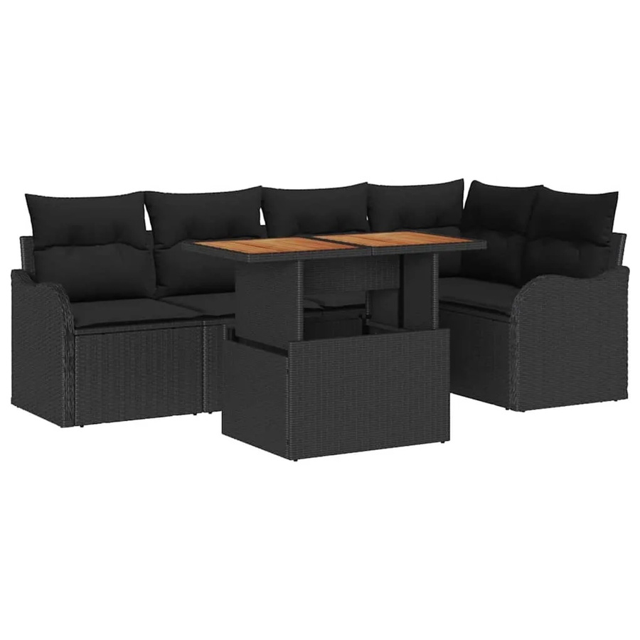 6-tlg. vidaXL Garten-Sofa-Set aus Poly Rattan in Schwarz mit Eckplatz, Mittelsofas, Armsofas mit Stauraum und Gartentisch - Bild 2