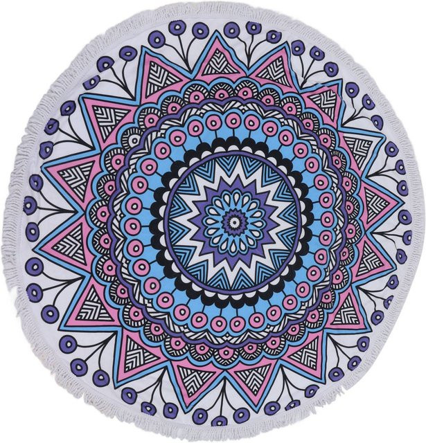 Rundes Mikrofaser Strandtuch in Übergröße von OutsideWorld, blaues Boho-Design, weich und saugfähig - Bild 1