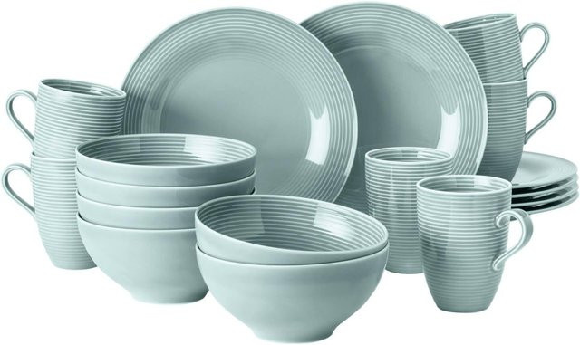 Seltmann Weiden Frühstücks-Set Beat Color Glaze aus Porzellan, 18er Set, Blau gestreift - Bild 1