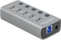 Delock USB-Hub 63262 mit 4 USB-A Ports und 1 Schnellladeport USB 3.1 Gen1 5 GBit/s Grau - Bild 1