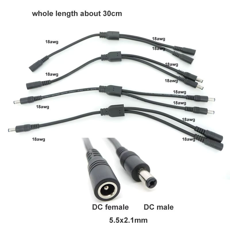 DC-Stromversorgungsadapter 2-Wege-Splitter-Verbinder 1 Stecker auf 2 Stecker Buchse, 5,5x2,1mm, Schwarz, 10A 18AWG - Bild 4