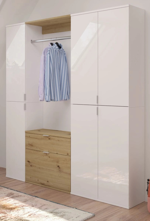 Garderobenschrank SystemX von Inn.Furn in Weiß Hochglanz und Eiche, B/H: 152 x 193 cm - Bild 1