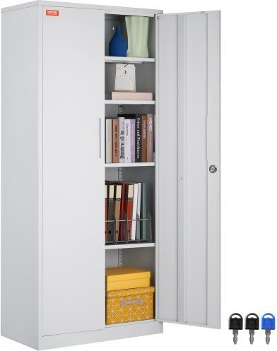 VEVOR Metall-Stahlschrank in Weiß mit 4 verstellbaren Regalböden und abschließbaren Magnettüren für Büro, Zuhause oder Garage - Bild 1
