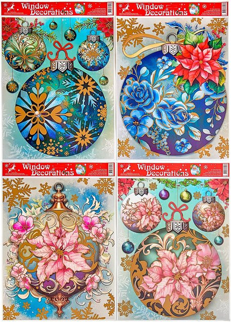 XXL-Fenstersticker Weihnachtskugeln von viva domo, 4 Stück, mehrfarbig, nostalgisches Weihnachtsdesign - Bild 1
