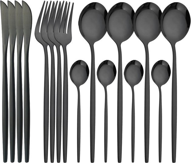 16-teiliges Besteck-Set von Uniturcky aus Edelstahl in Schwarz und Silber, poliert - Bild 1