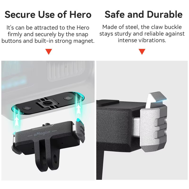 aMagisn Magnetische Schnellwechselhalterung für GoPro Hero13, 2-poliger Kunststoff-Montageadapter, Schwarz - Bild 4
