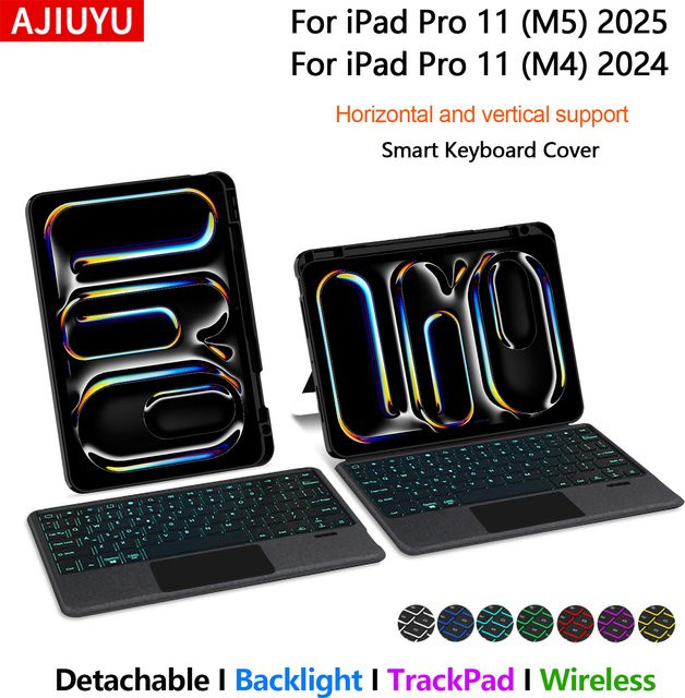 AJIUYU Magic Smart Keyboard Cover mit Touchpad und Hintergrundbeleuchtung für iPad Pro 11 Zoll (M5 2025 / M4 2024), Schwarz - Bild 1