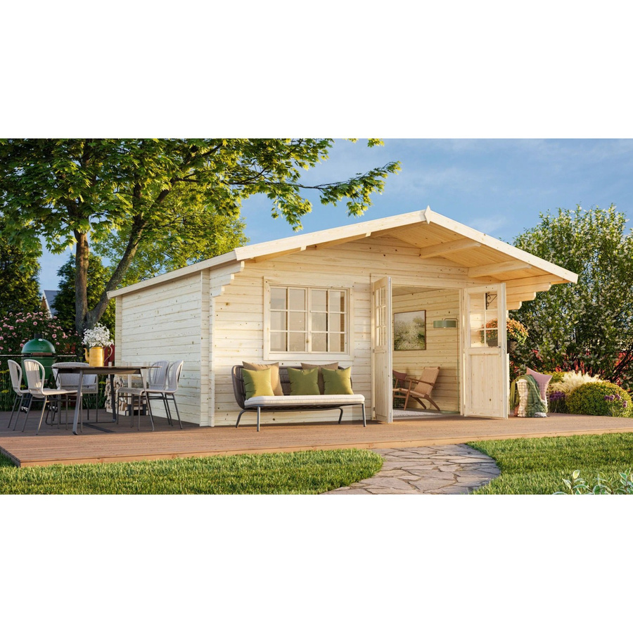 Palmako Gartenhaus Britta aus Holz in Grau-Weiß mit Blockbohlen und Montageset B/T: 480 x 425 cm - Bild 2