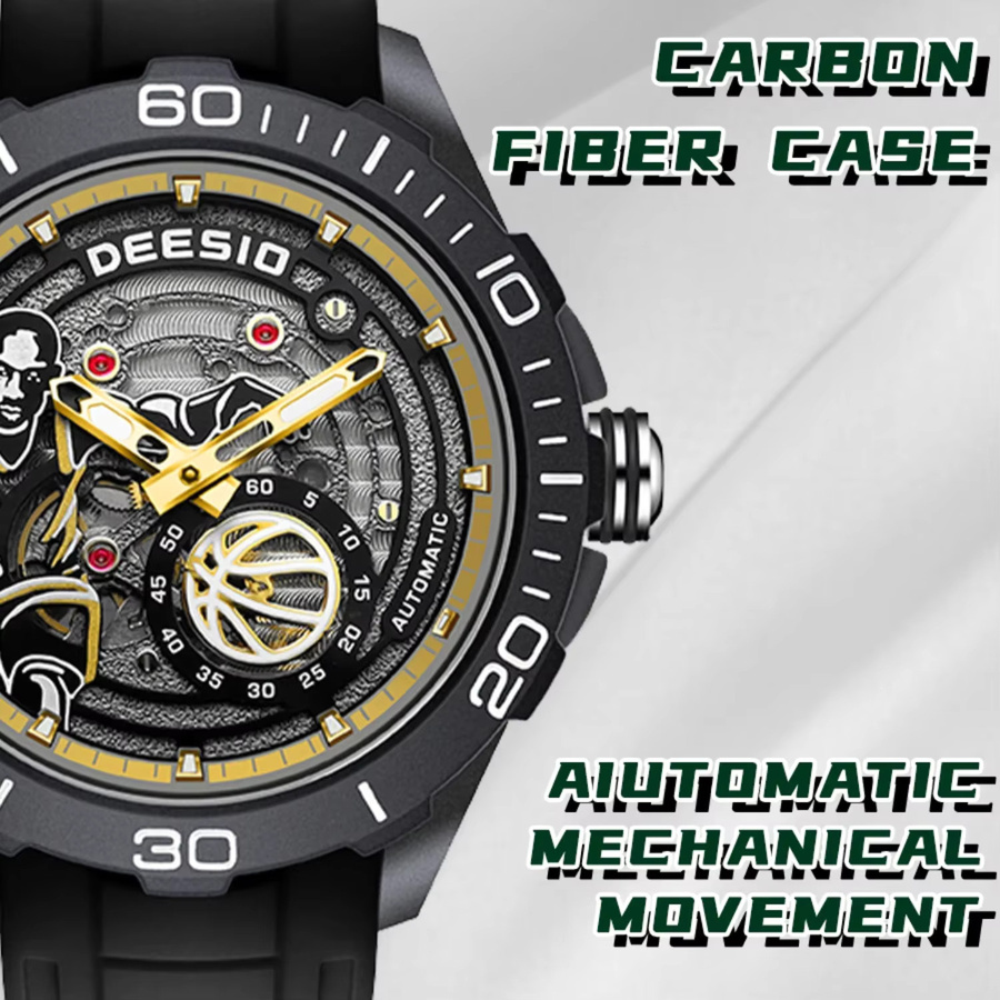 Deesio Armbanduhr, Automatik, Kohlefasergehäuse, Schwarz, Herren - Bild 2