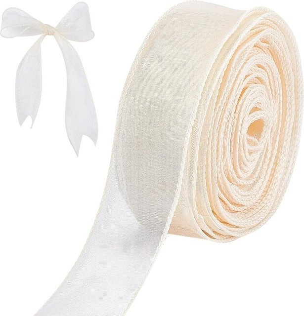Champagner Chiffonband in Weiß, 1 Rolle, Breite: 3,81 cm, Länge: 9,14 m - Bild 1