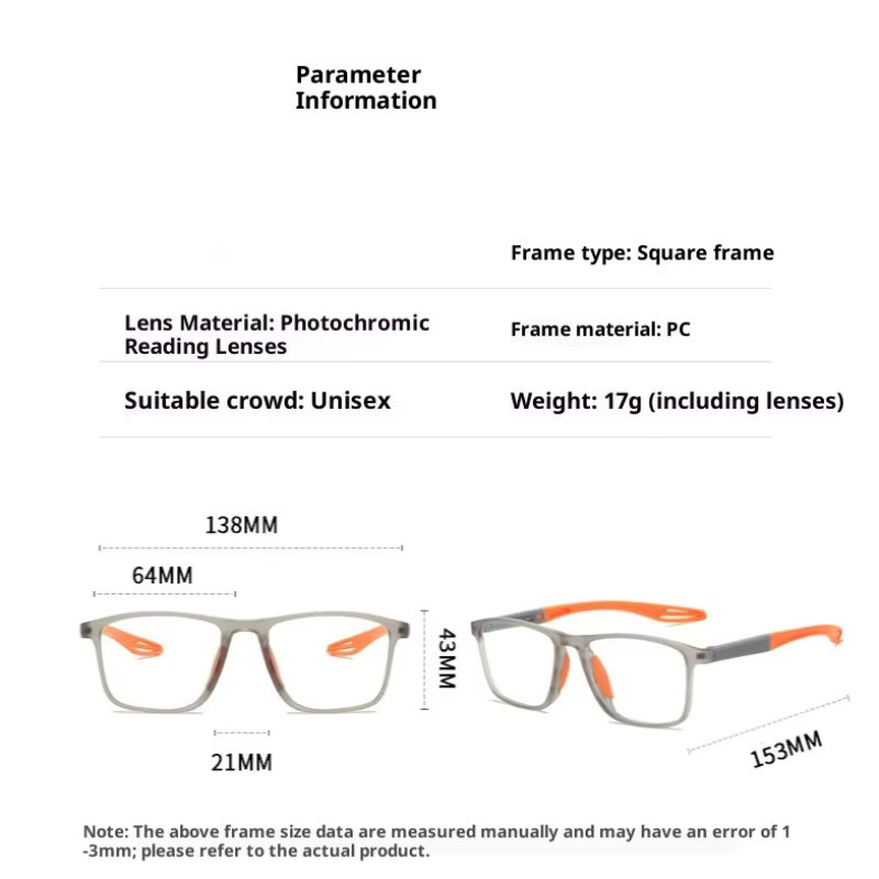 MDOD Lesebrille Progressiver Look, Herren, Vollrand, TR90, rechteckig, Photochrome, Anti Blaulicht - Bild 2