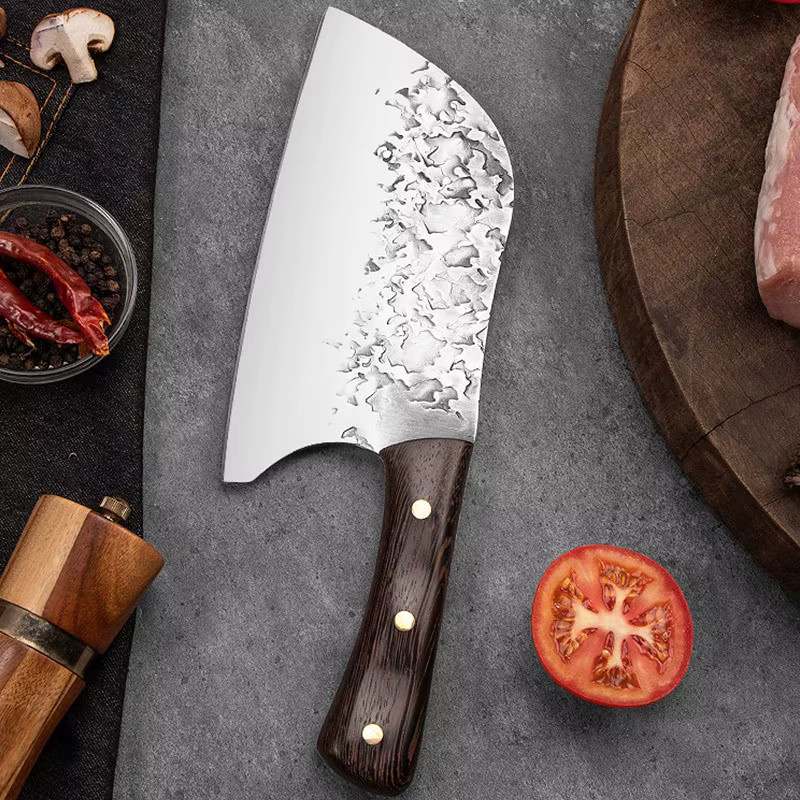 GuanQi Handgeschmiedetes Küchenmesser mit Holzgriff als Ultrascharfes Metzgerbeil zum Fleischschneiden und Fischfiletieren - Bild 5