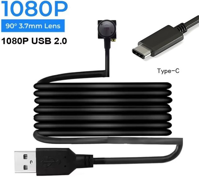 Mini-Laptop USB-Webkamera Full HD 1080P Video-CCTV Überwachungskamera in Schwarz mit USB-C und USB-A Anschluss für PC und Android - Bild 1
