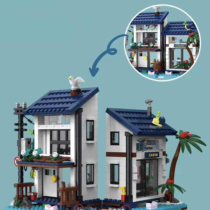 Neue Stadt 3 in 1 Strand Haus Gebäude Modell Set mit 813 Teilen, Mehrfarbiges MOC Bauklötze Set für Kinder und Erwachsene - Bild 3