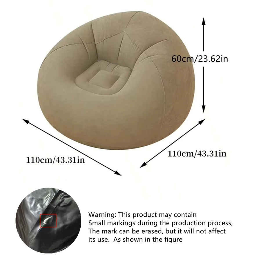 Aufblasbarer Sitzsack von AZULBLANCO in Beige als tragbarer Campingstuhl und Lazy Sofa für das Wohnzimmer, B/T/H: 60 x 110 x 42 cm - Bild 3