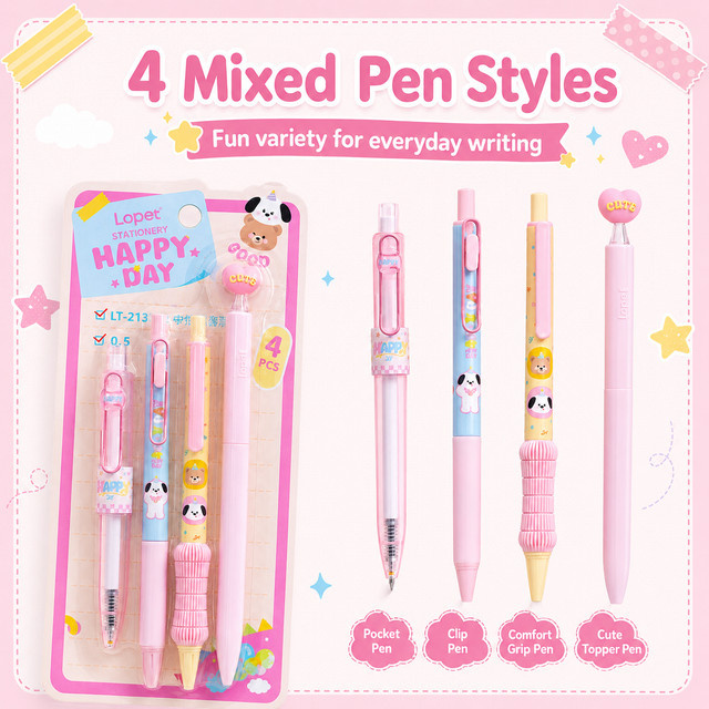 4er Set Happy Day Gelstifte in Multicolour, 0,5 mm, schnell trocknende Tintenstifte für Schule und Büro - Bild 1
