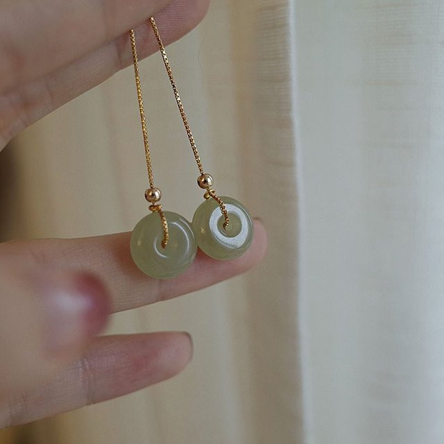 Buyee Ohrring 925 Silber, Jade, Gold, Damen - Bild 1