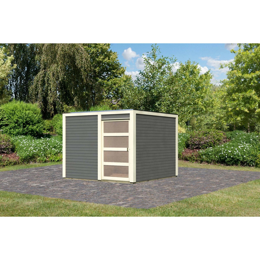 Karibu Holz-Gartenhaus Cuadrado in Seidengrau mit Flachdach, B/T: 272 x 272 cm - Bild 2