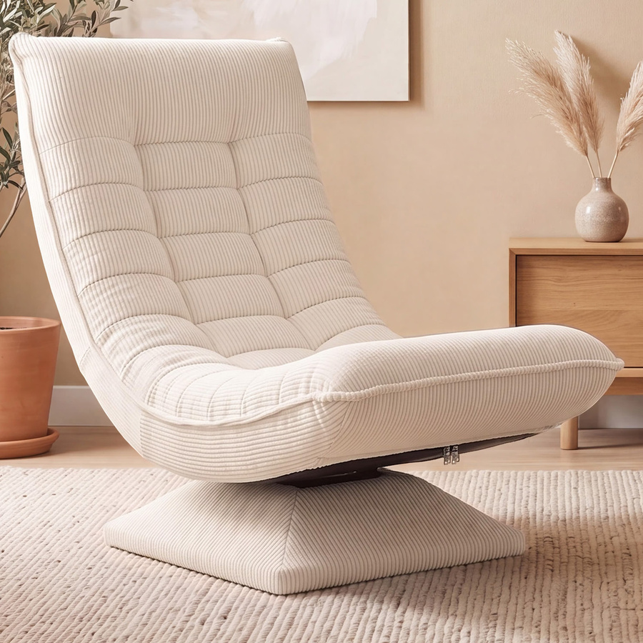 CASARIA Sessel Aberdeen in Creme Beige, 5-fach verstellbarer Relaxsessel mit Cord-Bezug, 360 Grad drehbar und klappbar - Bild 2